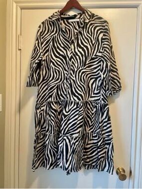 Zebra Print Tiered Maxi Dress - Black & White